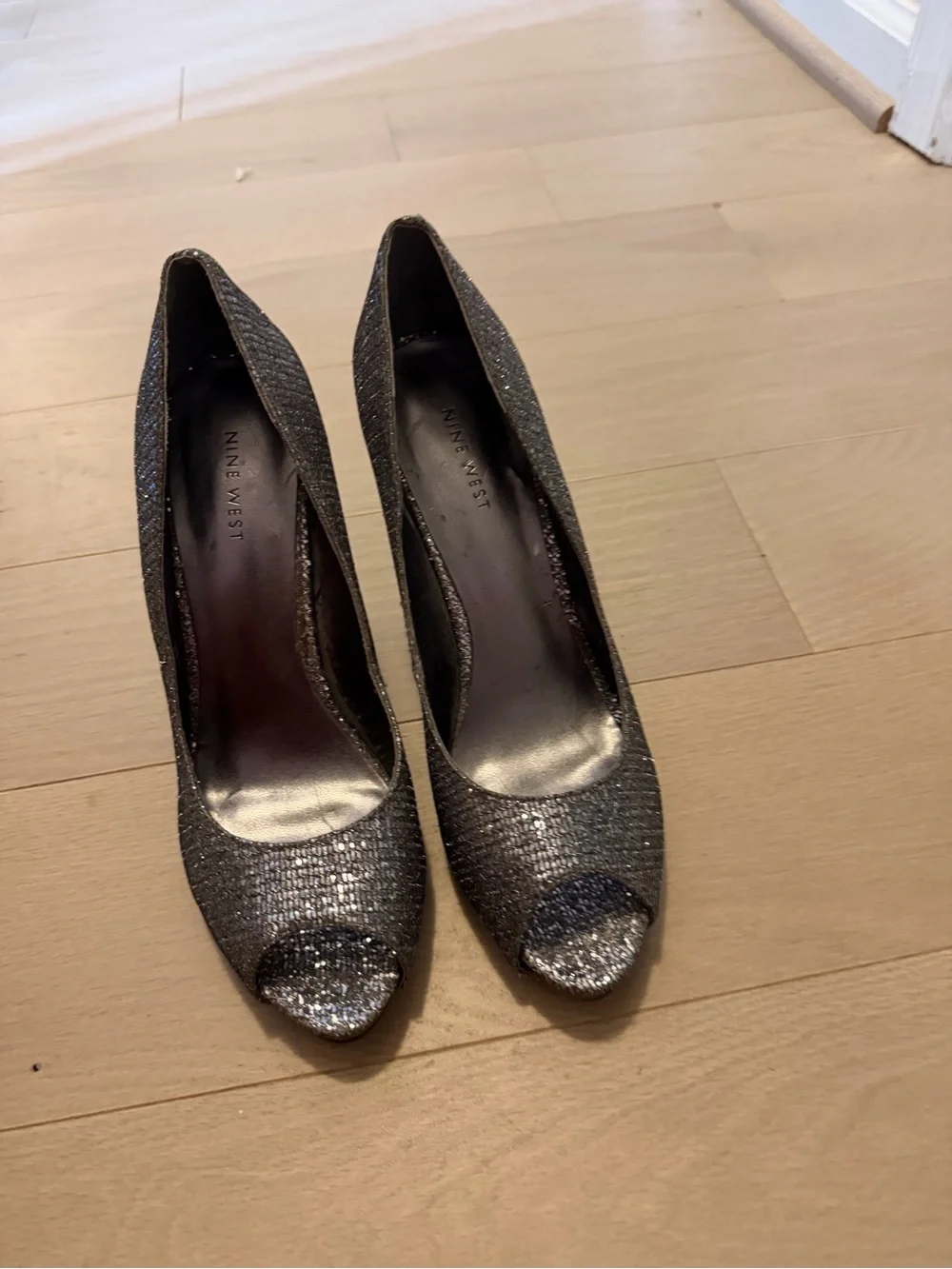Nine West Women's Metallic Pewter Peep-Toe Heels